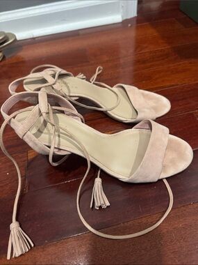 Lord & Taylor Blush Lace-Up Suede Heeled Sandals